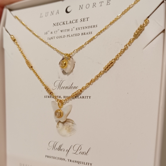 2 Luna Norte Gold plated Necklaces With 14kt gold plated 16” and 17” chains w/ - Picture 6 of 10